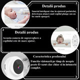 Baby monitor pentru camera copilului , Wireless , HD 1080P si 4.3 inch, audio, bidirectional, senzori, viziune de noapte IR, 6 cantece, alb - BUZ.RO