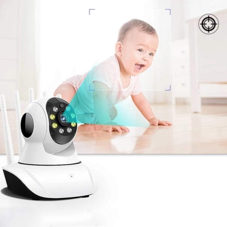 Baby monitor, camera supraveghere, wireless, rotatie de 360, monitorizare bebelusi, video si audio, LED-uri noapte IR, bidirectionala, Full HD, senzor miscare, alb