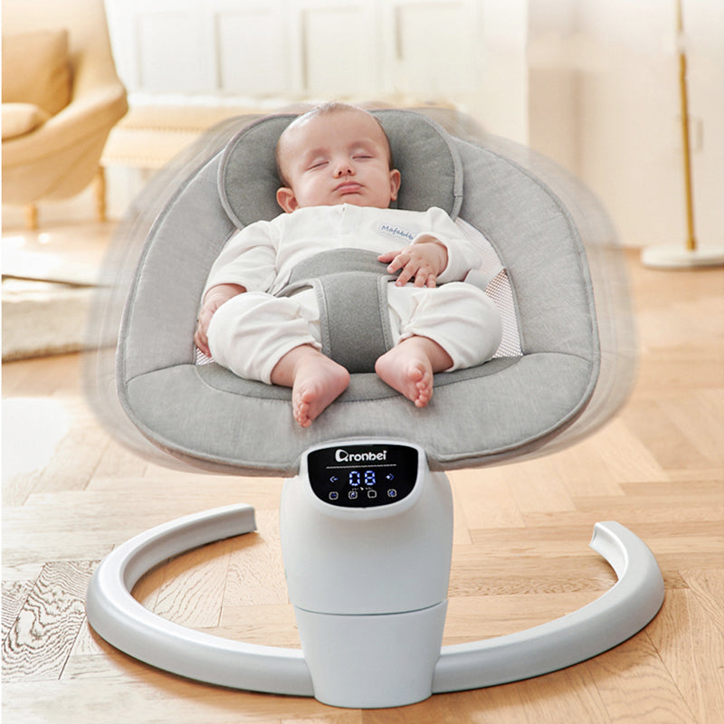 Balansoar bebelusi, leagan copii, electric, portabil, cu conectare la priza, telecomanda, timer si muzica, gri