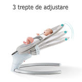 Balansoar bebelusi, leagan copii, electric, portabil, cu conectare la priza, telecomanda, timer si muzica, gri