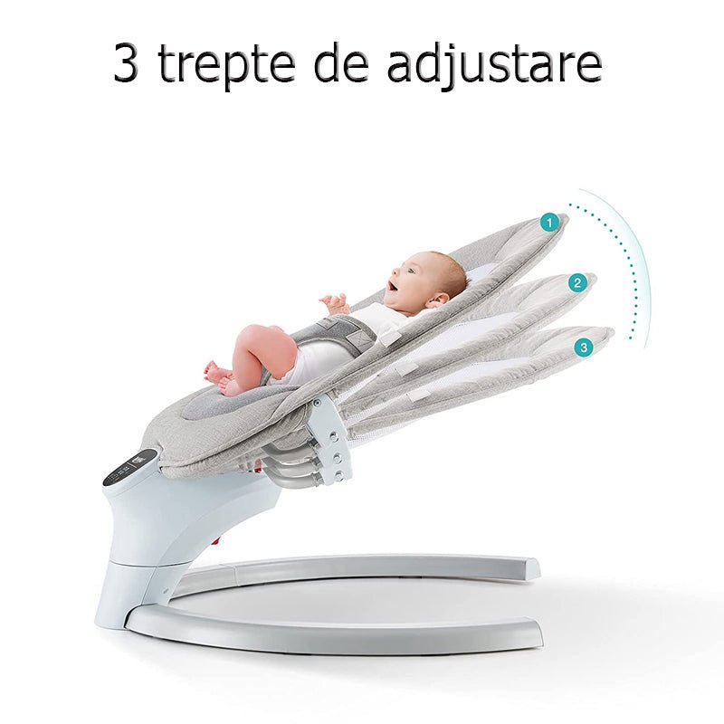 Balansoar bebelusi, leagan copii, electric, portabil, cu conectare la priza, telecomanda, timer si muzica, gri - BUZ.RO