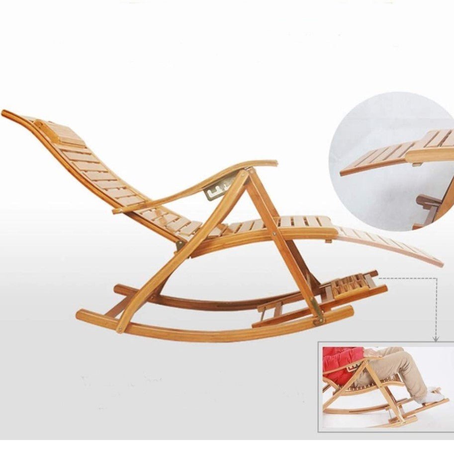 Balansoar de lemn cu suport picioare, scaun balansoar cu spatar ajustabil si rola masaj picioare, dimensiuni 122x79x46cm - BUZ.RO