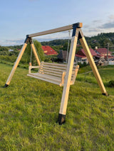 Balansoar / leagan gradina cu structura din lemn de brad, cu conectori metalici, rustic, 3 persoane, set pentru terasa / curte, culoare natur, 150 KG - BUZ.RO