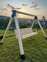 Balansoar / leagan gradina cu structura din lemn de brad, cu conectori metalici, rustic, 3 persoane, set pentru terasa / curte, culoare natur, 150 KG - BUZ.RO