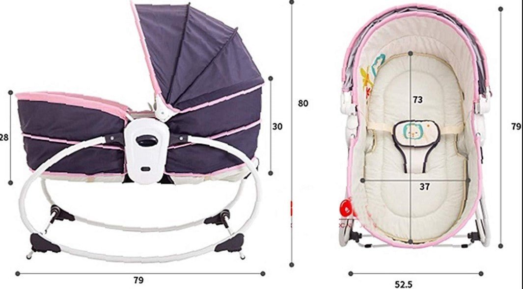 Balansoar pentru bebe, leagan 5in1, multifunctional, carusel muzical inclus, vibratii, plasa de tantari, spatar reglabil, mov - BUZ.RO