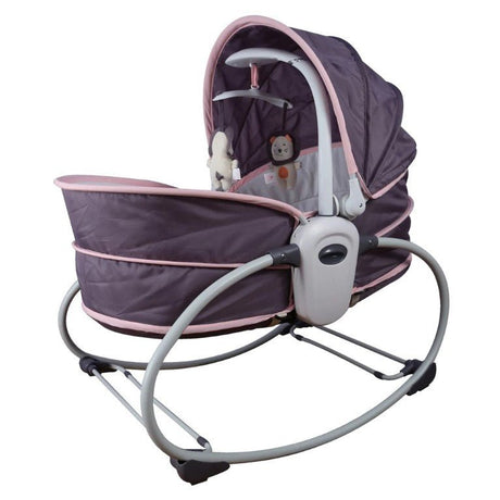Balansoar pentru bebe, leagan 5in1, multifunctional, carusel muzical inclus, vibratii, plasa de tantari, spatar reglabil, mov - BUZ.RO