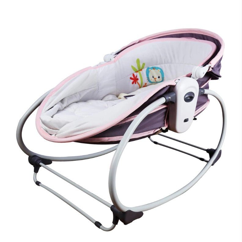 Balansoar pentru bebe, leagan 5in1, multifunctional, carusel muzical inclus, vibratii, plasa de tantari, spatar reglabil, mov - BUZ.RO
