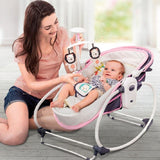 Balansoar pentru bebe, leagan 5in1, multifunctional, carusel muzical inclus, vibratii, plasa de tantari, spatar reglabil, mov - BUZ.RO