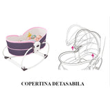 Balansoar pentru bebe, leagan 5in1, multifunctional, carusel muzical inclus, vibratii, plasa de tantari, spatar reglabil, mov - BUZ.RO