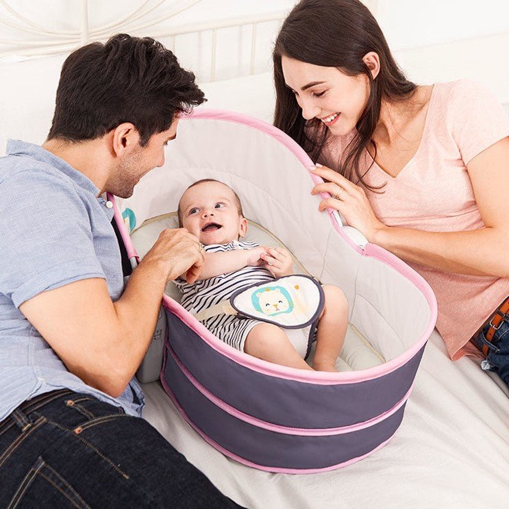 Balansoar pentru bebe, leagan 5in1, multifunctional, carusel muzical inclus, vibratii, plasa de tantari, spatar reglabil, mov - BUZ.RO