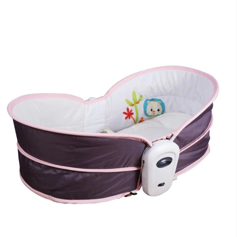 Balansoar pentru bebe, leagan 5in1, multifunctional, carusel muzical inclus, vibratii, plasa de tantari, spatar reglabil, mov - BUZ.RO