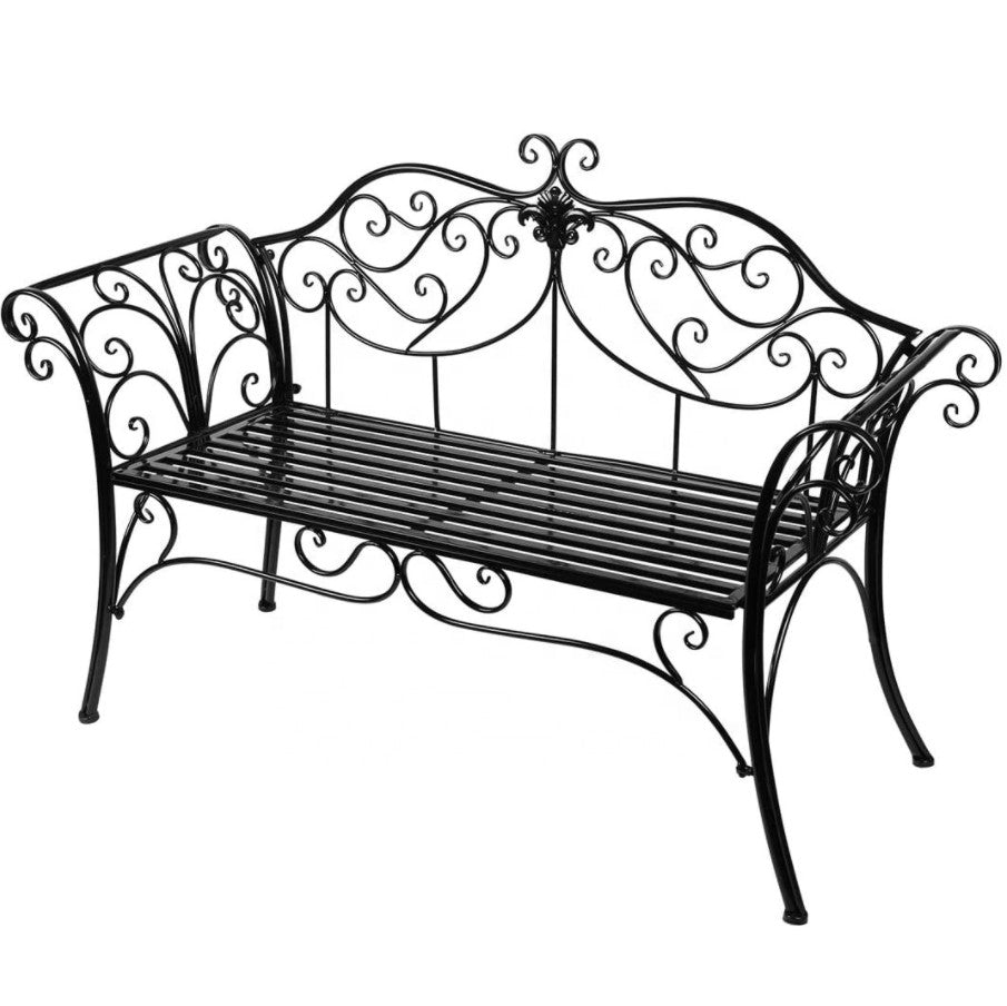 Banca pentru gradina, exterior, din metal, pentru 2 persoane, cu spatar, din fonta, neagra