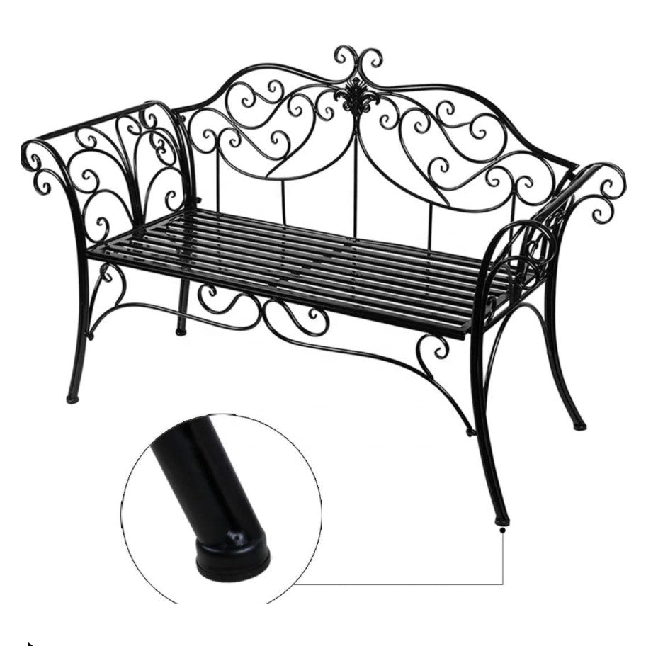 Banca pentru gradina, exterior, din metal, pentru 2 persoane, cu spatar, din fonta, neagra