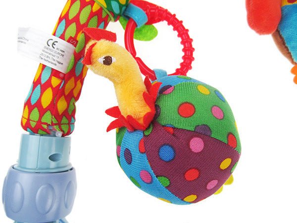 Bara de activitati cu jucarii senzoriale pentru bebelusi, balansoar, patut sau carucior, bufnita, papagal, gaina - BUZ.RO