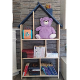 Bibliotecă tip căsuță din lemn, organizator birou cu 3 etaje, suport creioane, 138x70x18 cm - BUZ.RO