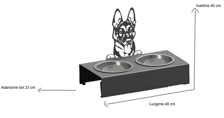 Bol pentru mancare si apa catei , din inox cu decor in forma de catel 48x40x23 cm - BUZ.RO