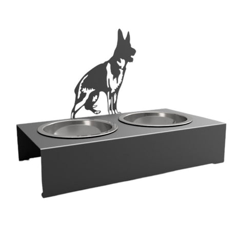 Bol pentru mancare si apa catei , din inox cu decor in forma de catel lup 48x40x25 cm - BUZ.RO