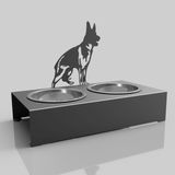 Bol pentru mancare si apa catei , din inox cu decor in forma de catel lup 48x40x25 cm - BUZ.RO