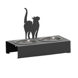 Bol pentru mancare si apa pisici , din inox cu decor in forma de pisica 48x40x23cm
