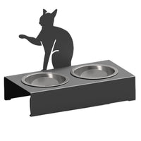 Bol pentru mancare si apa pisici , din inox cu decor in forma de pisica 32x25x17cm