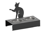 Bol pentru mancare si apa pisici , din inox cu decor in forma de pisica 48x40x23cm