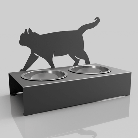 Bol pentru mancare si apa pisici , din inox cu decor in forma de pisica 48x40x23 cm - BUZ.RO