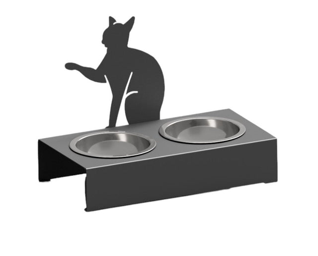 Bol pentru mancare si apa pisici , din inox cu decor in forma de pisica 48x40x23cm - BUZ.RO