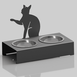 Bol pentru mancare si apa pisici , din inox cu decor in forma de pisica 48x40x23cm - BUZ.RO