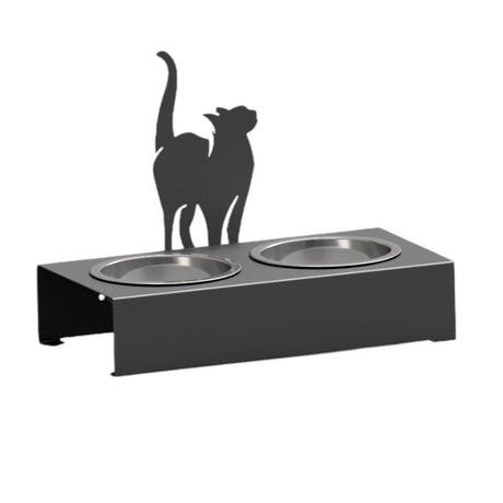 Bol pentru mancare si apa pisici , din inox cu decor in forma de pisica 48x40x23cm - BUZ.RO