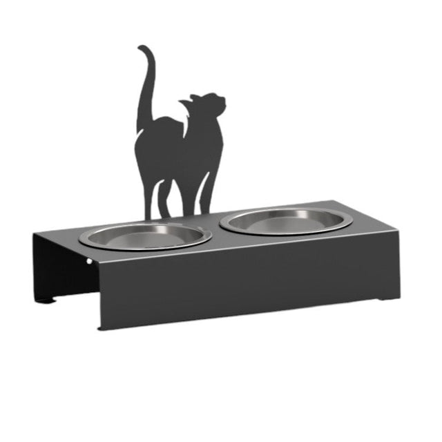 Bol pentru mancare si apa pisici , din inox cu decor in forma de pisica 48x40x23cm - BUZ.RO