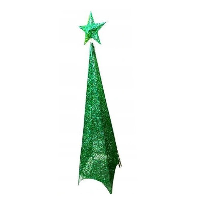 Brad de Craciun artificial, metalic, verde, cu LED galben – 182 cm, pliabil pentru exterior și interior, brad artifi - BUZ.RO