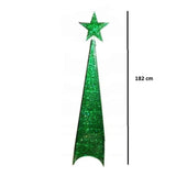 Brad de Craciun artificial, metalic, verde, cu LED galben – 182 cm, pliabil pentru exterior și interior, brad artifi - BUZ.RO