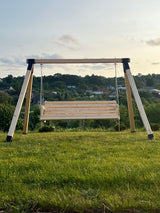 Balansoar / leagan gradina cu structura din lemn de brad, cu conectori metalici, rustic, 3 persoane, set pentru terasa / curte, culoare natur, 150 KG