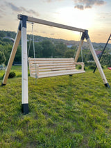 Balansoar / leagan gradina cu structura din lemn de brad, cu conectori metalici, rustic, 3 persoane, set pentru terasa / curte, culoare natur, 150 KG