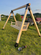 Balansoar / leagan gradina cu structura din lemn de brad, cu conectori metalici, rustic, 3 persoane, set pentru terasa / curte, culoare natur, 150 KG