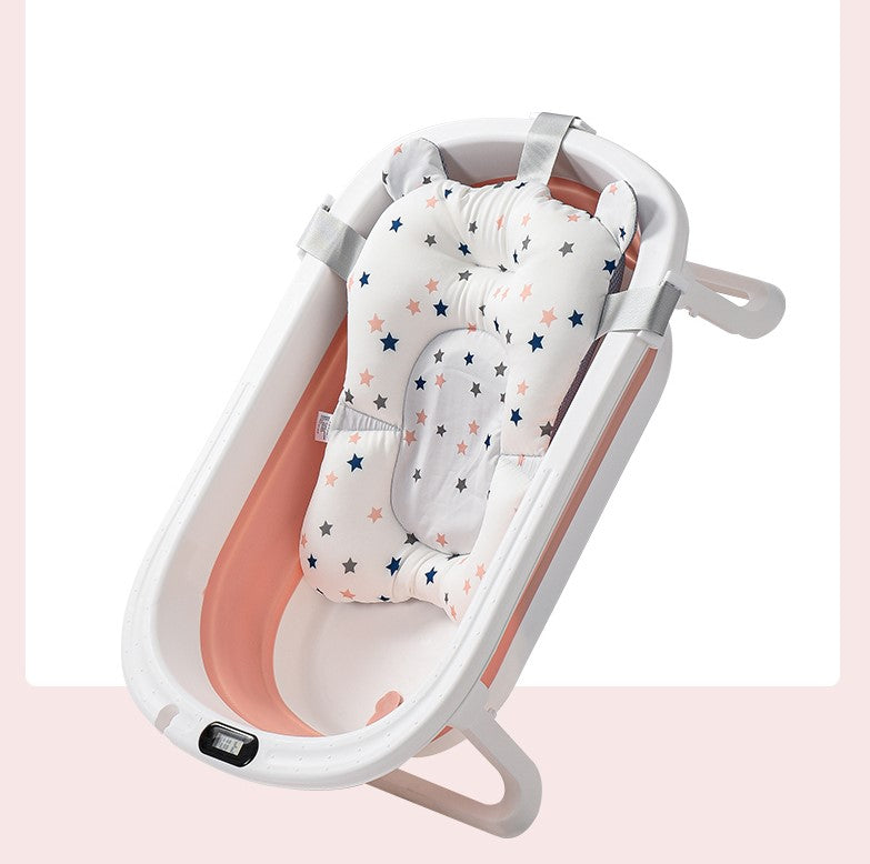 Cadita bebe cu suport, cadita de baie, pliabila, cu pernuta , termometru, usor de utilizat, picioare antiderapante, varsta 0-3 ani, albastru ROZ