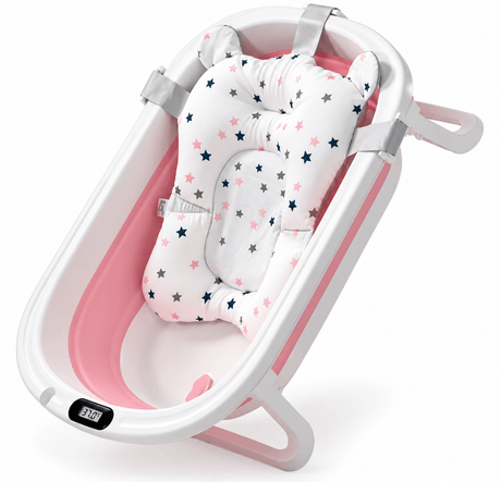 Cadita bebe cu suport, cadita de baie, pliabila, cu pernuta , termometru, usor de utilizat, picioare antiderapante, varsta 0-3 ani, albastru ROZ - BUZ.RO