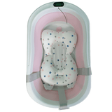 Cadita de baie pliabila, cu pernuta si bureti, termometru, pliere rapida, usor de utilizat, picioare antiderapante, varsta 0 - 3 ani, 25l, roz, buz - BUZ.RO