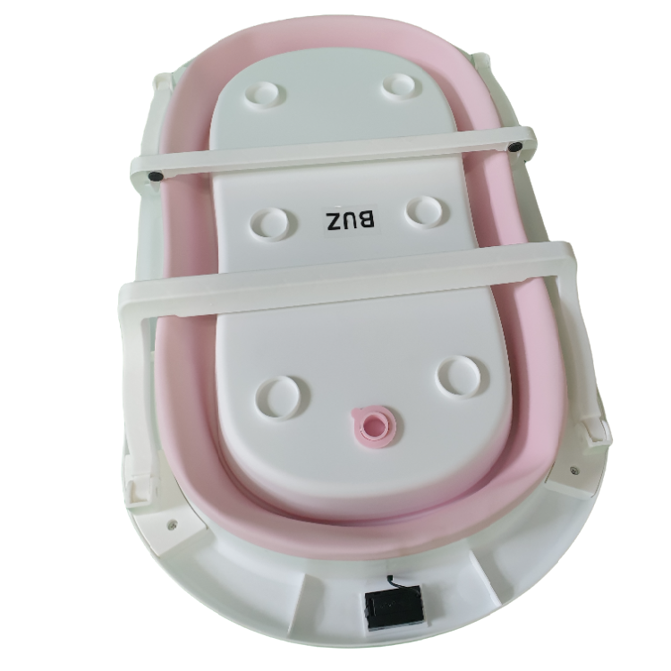 Cadita de baie pliabila, cu pernuta si bureti, termometru, pliere rapida, usor de utilizat, picioare antiderapante, varsta 0-3 ani, 25l, roz, buz