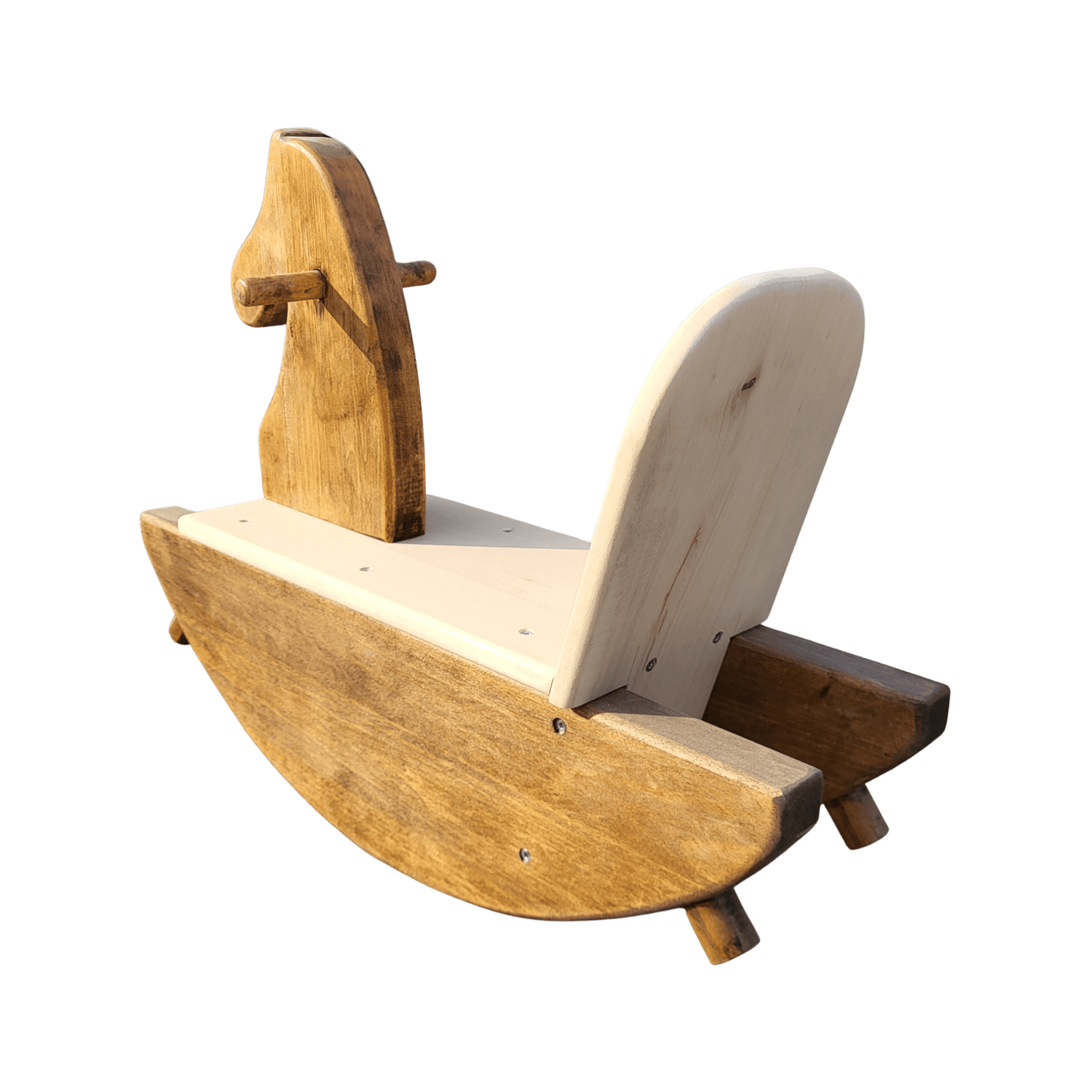 Cal Balansoar Copii din Lemn - Obiect de Decor si Joaca - Finisaj Bicolor - BUZ.RO