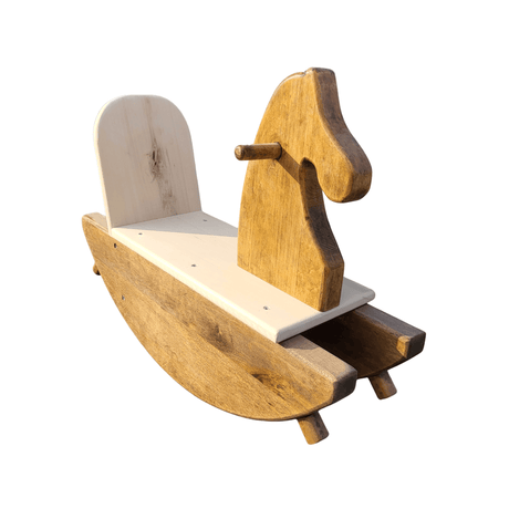 Cal Balansoar Copii din Lemn - Obiect de Decor si Joaca - Finisaj Bicolor - BUZ.RO
