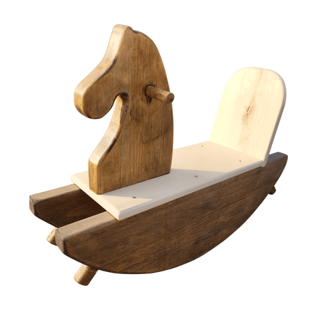 Cal Balansoar Copii din Lemn - Obiect de Decor si Joaca - Finisaj Bicolor - BUZ.RO