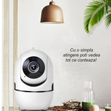 Camera de supraveghere video, WIFI, smart, 1080P, senzor audio, inregistrare pe card, microfon, rotire 360 grade, vedere panoramica, alba - BUZ.RO