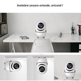 Camera de supraveghere video, WIFI, smart, 1080P, senzor audio, inregistrare pe card, microfon, rotire 360 grade, vedere panoramica, alba - BUZ.RO