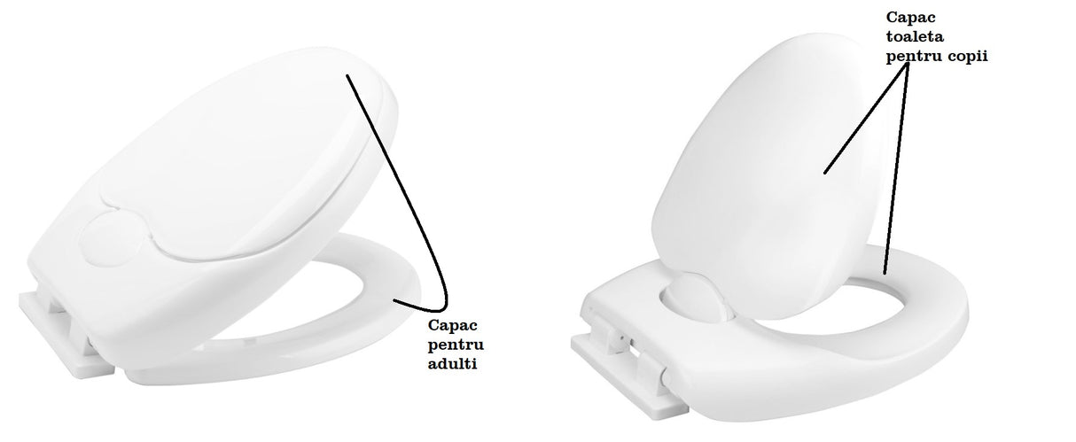 Capac toaleta si WC 2 in 1, pentru adulti, adaptor copii, inchidere silentioasa, lenta, polipropilena, alb
