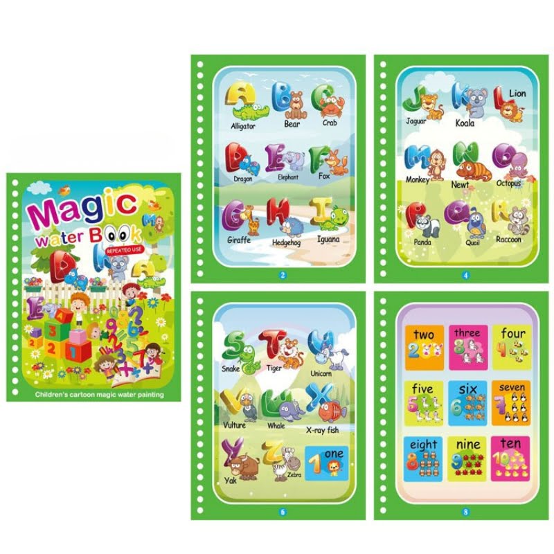 Carte de colorat, apa Magic Book, reutilizabil, diverse modele, tip montessori - BUZ.RO
