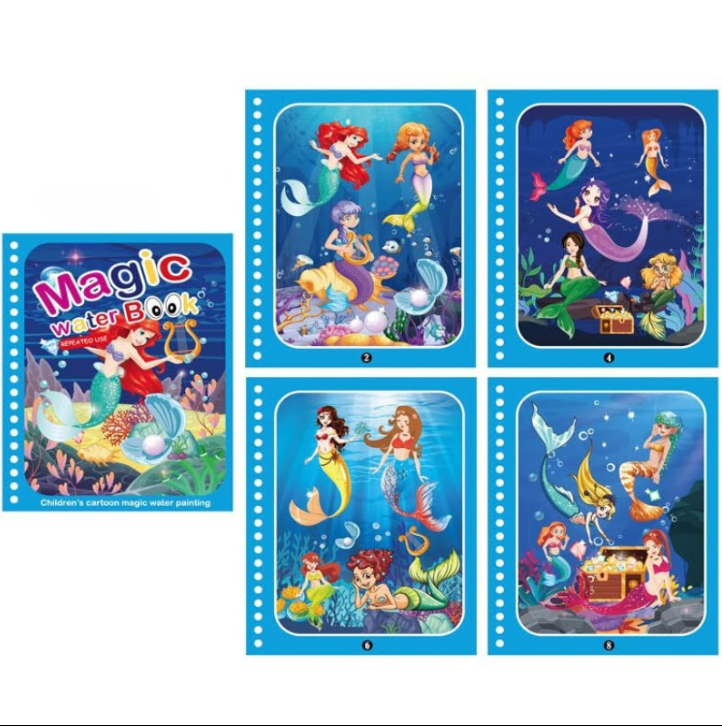 Carte de colorat cu apa Magic Book, reutilizabil, diverse modele, tip Montessori, buz - BUZ.RO