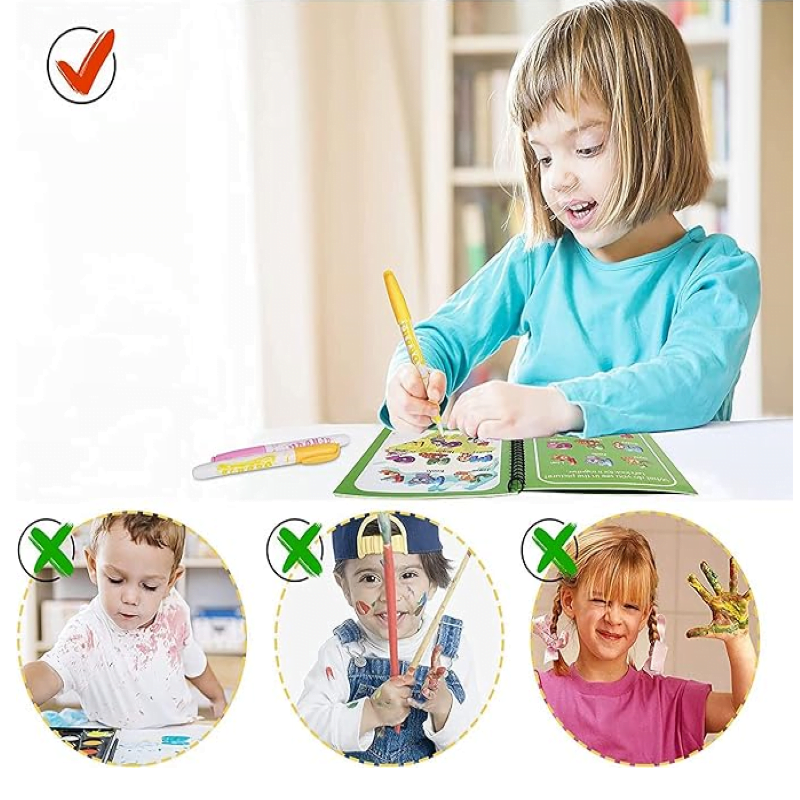 Carte de colorat cu apa Magic Book, reutilizabil, diverse modele, tip Montessori, buz - BUZ.RO