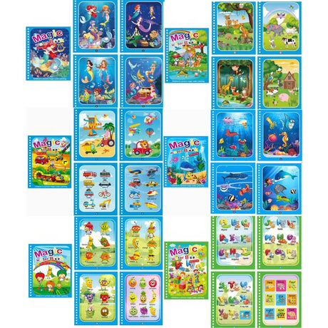 Carte de colorat cu apa Magic Book, reutilizabil, diverse modele, tip Montessori, buz - BUZ.RO