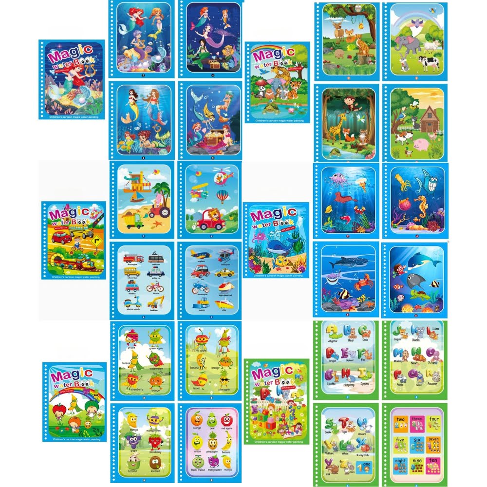 Carte de colorat cu apa Magic Book, reutilizabil, diverse modele, tip Montessori, buz - BUZ.RO